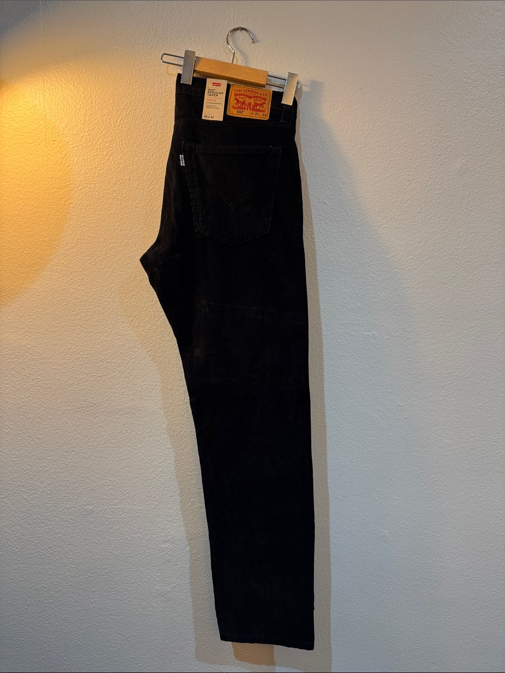 NEW Levi's 502 Black Corduroy Men's Regular Taper Pants 36x34